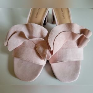 Who What Wear, Zadie Ruffled Mule Heels Sandals in Light Pink Vegan Size…